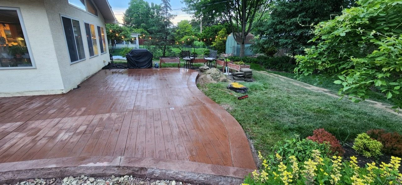 Columbus Stamp Concrete crew laying a stamped concrete patio in Columbus, Ohio